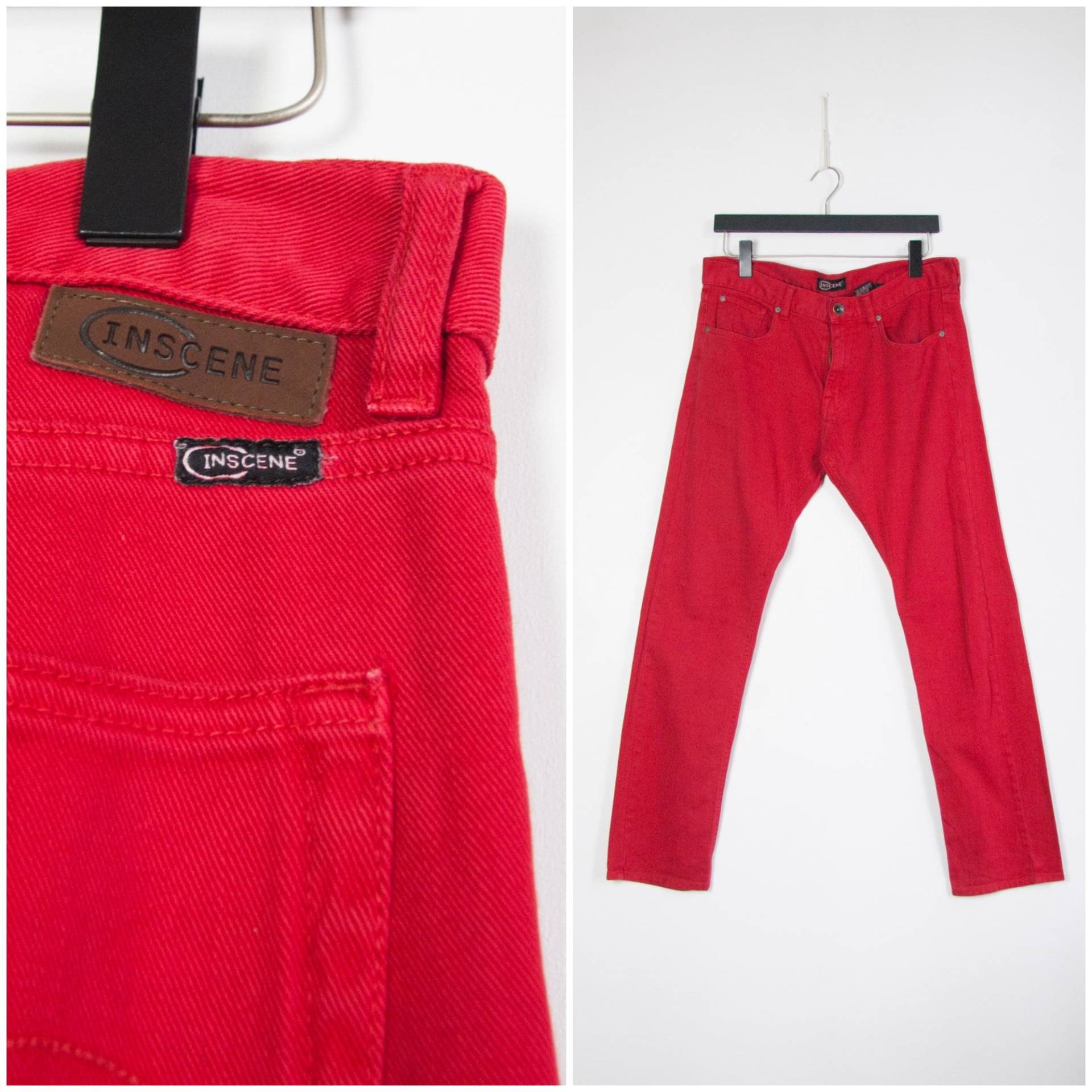 Vintage Rote Jeans Damen Xl 90Er Red Denim Mid Rise Taille 35 Gerade Beinhose 1990Er Rot Grunge Hose Größe von WinnersVintage