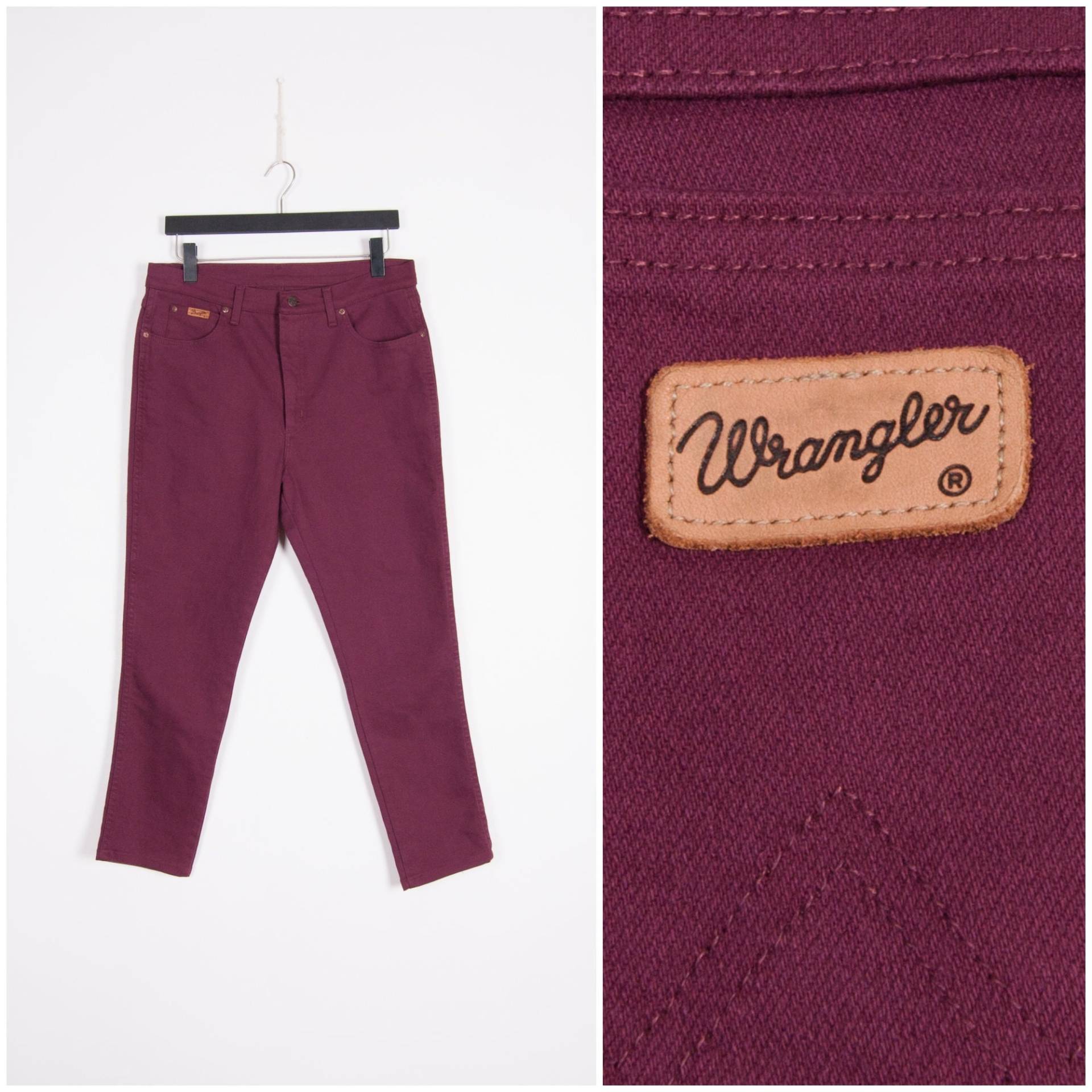 Vintage Wrangler Jeans Damen Taille 34" 90Er Maroon Xl Roxanne Slim Fit Denim Hose Gr. 34 von WinnersVintage