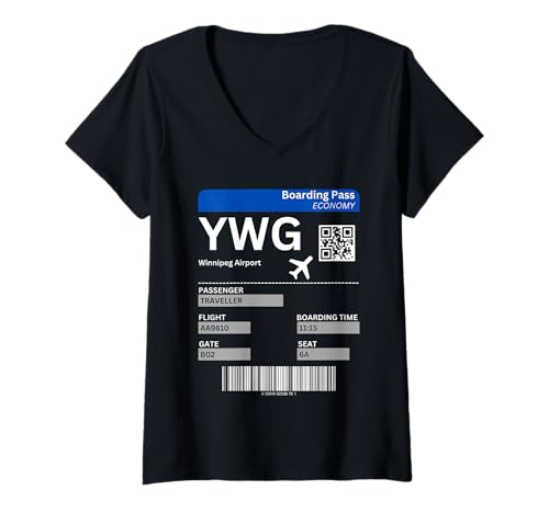 Damen Boarding Pass Winnipeg Design Urlaub Reise Kanada T-Shirt mit V-Ausschnitt Damen Boarding Pass Winnipeg Design Urlaub Reise Kanada T-Shirt mit V-Ausschnitt von Winnipeg Kanada Urlaub Bekleidung & Geschenkidee