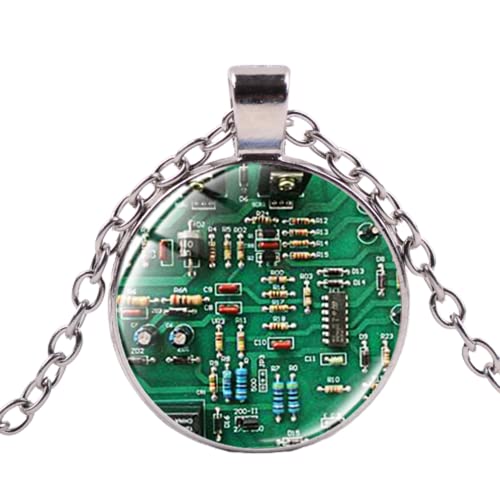 Leiterplatte Kunstdruck Anhänger Halskette PCB Computer Board Steampunk Glas Bild Geek Elektronik Silber Farbe Schmuck von Winntii