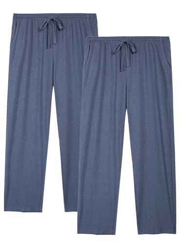 Winovia 2er-Pack Schlafanzughose Herren Lang Leichte Pyjamahose aus Baumwolle Loungewear Hosen Schlafhose Freizeithose mit Elastischer Bund und Gerade Geschnitten (Stil 2: Blau+Blau) XXL von Winovia