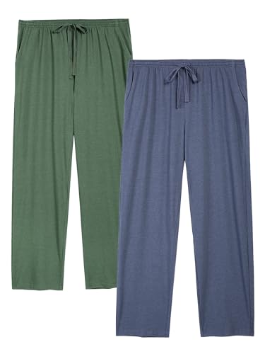 Winovia 2er-Pack Schlafanzughose Herren Lang Leichte Pyjamahose aus Baumwolle Loungewear Hosen Schlafhose Freizeithose mit Elastischer Bund und Gerade Geschnitten (Stil 2: Blau+Grün) L von Winovia
