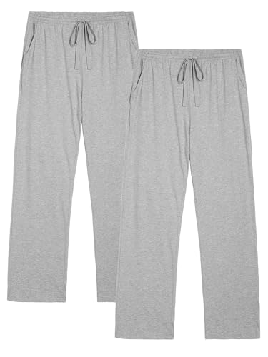 Winovia 2er-Pack Schlafanzughose Herren Lang Leichte Pyjamahose aus Baumwolle Loungewear Hosen Schlafhose Freizeithose mit Elastischer Bund und Gerade Geschnitten Grau+Grau XXL von Winovia