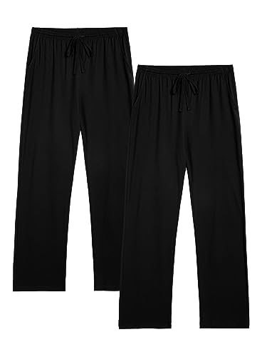 Winovia 2er-Pack Schlafanzughose Herren Lang Leichte Pyjamahose aus Baumwolle Loungewear Hosen Schlafhose Freizeithose mit Elastischer Bund und Gerade Geschnitten Schwarz+Schwarz S von Winovia