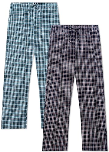 Winovia Herren Schlafanzughose Lang Baumwolle Karierte Pyjamahose Lounge Hose Pyjamaunterteil Freizeithose mit Seitentaschen für Männer, Gerade Geschnitten Blau/Rot+Hellblau XL von Winovia
