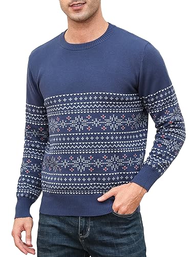 Winovia Herren Strickpullover Winterpullover Rundkragen Longsleeve Sweater Freizeit Männer Pullover Winter Warm Oberteile Männer Pulli für Weihnachten Blau M von Winovia