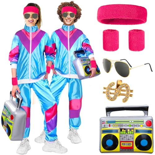 Winric 80er Jahre Outfit Herren Damen, 80er Trainingsanzug, 80er Jahre Accessoires, 80er 90er Jahre Herren Damen, Faschingskostüme, Karneval kostüm für 80er 90er Jahre Themenparty von Winric