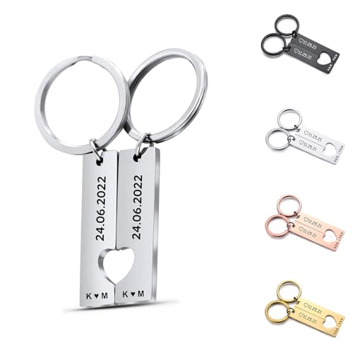 Winscoy Personalisiert Schlüsselanhänger mit Gravur 2er Set, Partner Geschenke Herz Schlüsselbund Set, Datum und Name Liebe Schlüsselbund Geschenk, Pärchen Geschenke Winscoy Personalisiert Schlüsselanhänger mit Gravur 2er Set, Partner Geschenke Herz Schlüsselbund Set, Datum und Name Liebe Schlüsselbund Geschenk, Pärchen Geschenke von Winscoy