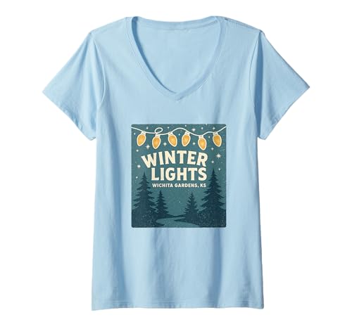 Damen Winterlichthemd Wichita Gardens Christmas Light Trail T-Shirt mit V-Ausschnitt Damen Winterlichthemd Wichita Gardens Christmas Light Trail T-Shirt mit V-Ausschnitt von Winter Lights Tee Shirts for Christmas Kansas Fans