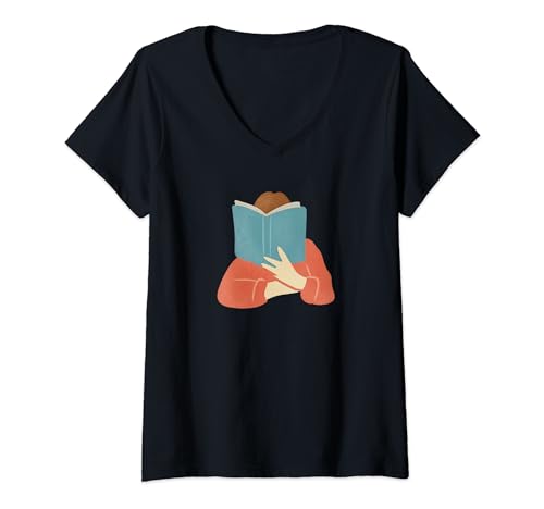Damen Lesen Bücher Gemütlicher Wintertag Literatur T-Shirt mit V-Ausschnitt von Winter Nature Designs Gemütliche Herbsttage