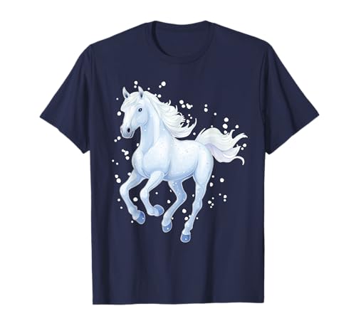 Pferd mit Schneeflocken Reiterin Pferde Mädchen T-Shirt von Winter Reiten Schnee Pferdemotiv Pferdefan