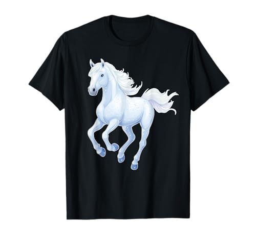 Pferd mit Schneeflocken Reiterin Pferde Mädchen T-Shirt von Winter Reiten Schnee Pferdemotiv Pferdefan
