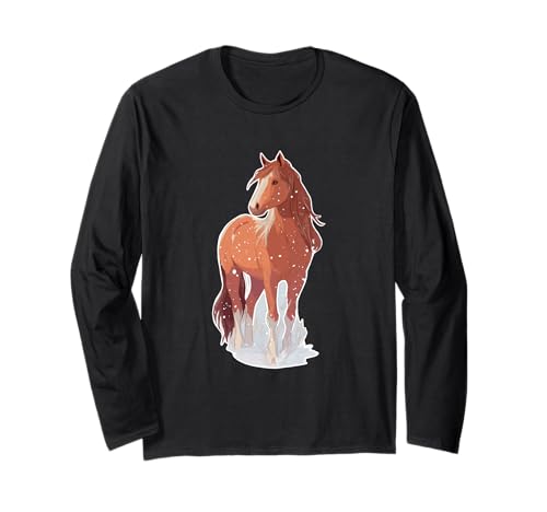 Pferd mit Schneeflocken Reiterin Pferde Mädchen Langarmshirt von Winter Reiten Schnee Pferdemotiv Pferdefan