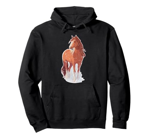 Pferd mit Schneeflocken Reiterin Pferde Mädchen Pullover Hoodie von Winter Reiten Schnee Pferdemotiv Pferdefan