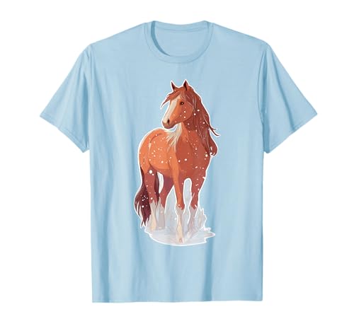 Pferd mit Schneeflocken Reiterin Pferde Mädchen T-Shirt von Winter Reiten Schnee Pferdemotiv Pferdefan