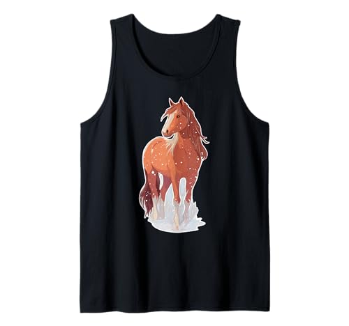 Pferd mit Schneeflocken Reiterin Pferde Mädchen Tank Top von Winter Reiten Schnee Pferdemotiv Pferdefan