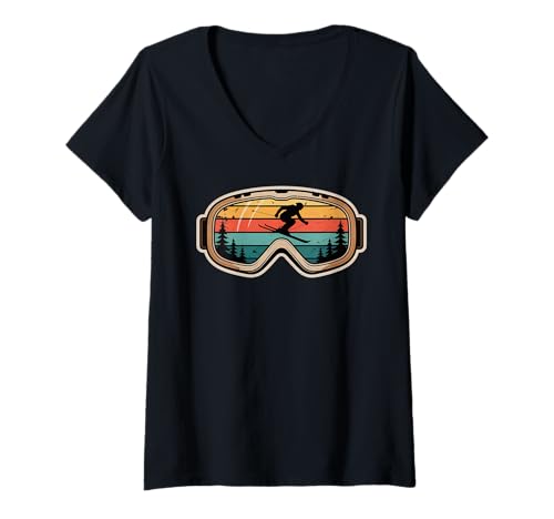 Damen Skifahren Wintersport Ski Berg T-Shirt mit V-Ausschnitt Damen Skifahren Wintersport Ski Berg T-Shirt mit V-Ausschnitt von Winter Ski Sport Skiing Ski Lover