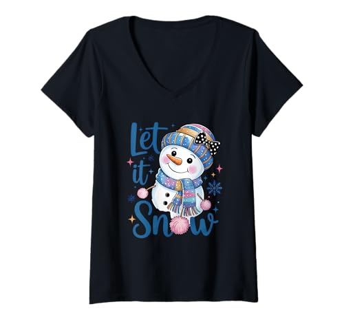 Damen Let It Snow Niedliches Winter-Schneemann-Kunstwerk T-Shirt mit V-Ausschnitt Damen Let It Snow Niedliches Winter-Schneemann-Kunstwerk T-Shirt mit V-Ausschnitt von Winter Snowman Cheerful Holiday Fun