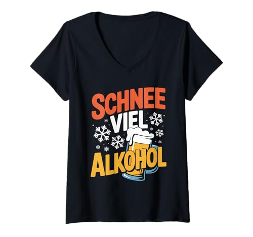 Damen Schnee Viel Alkohol Retro Bier Humor T-Shirt mit V-Ausschnitt Damen Schnee Viel Alkohol Retro Bier Humor T-Shirt mit V-Ausschnitt von Winter Spaß Schnee Bierfreunde Lustig