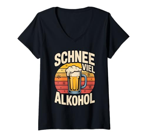Damen Schnee Viel Alkohol Retro Bier Humor T-Shirt mit V-Ausschnitt von Winter Spaß Schnee Bierfreunde Lustig
