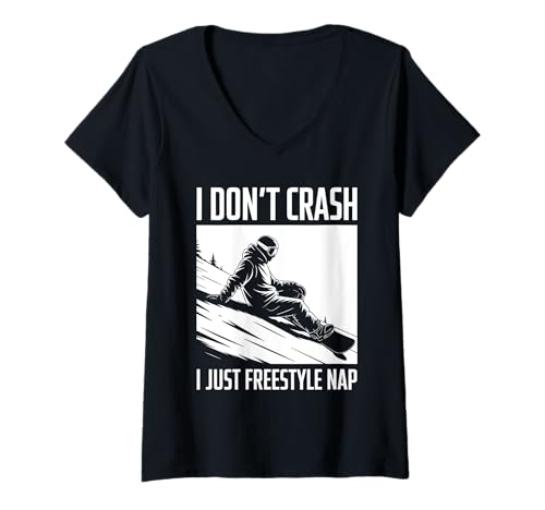 Damen I don't crash I just freestyle nap pun snowboard ski men T-Shirt mit V-Ausschnitt Damen I don't crash I just freestyle nap pun snowboard ski men T-Shirt mit V-Ausschnitt von Winter Sport Snowboarding Snowboarders Snowboarder