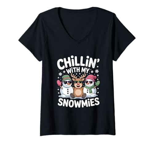 Damen Chillin with My Snowmies Lustiger Winter Weihnachten T-Shirt mit V-Ausschnitt Damen Chillin with My Snowmies Lustiger Winter Weihnachten T-Shirt mit V-Ausschnitt von Winter Weihnachten Schneemann Rentier Freunde