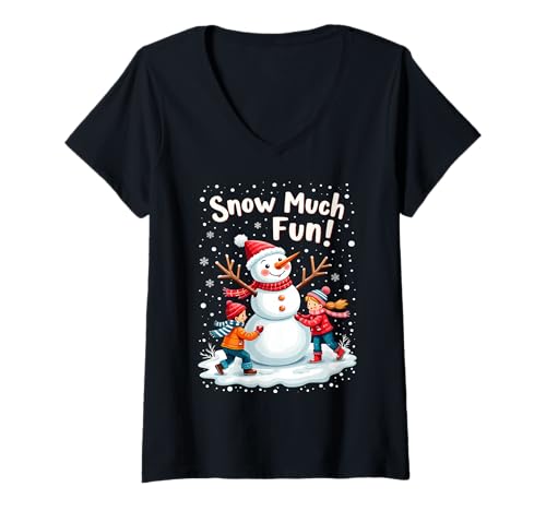 Damen Snow Much Fun Winter Schneemann Kinder Weihnachten T-Shirt mit V-Ausschnitt Damen Snow Much Fun Winter Schneemann Kinder Weihnachten T-Shirt mit V-Ausschnitt von Winter Wonderland Snow Fun Apparel for Kids