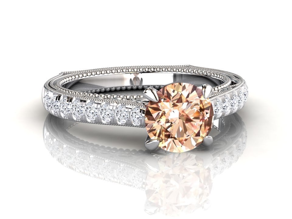 Frauen Pfirsich Saphir Platin Verlobungsring, Champagner & Pave Set Vs Qualität Diamant Modern Ring, Edelstein Jubiläum Ring von WinterEngagement