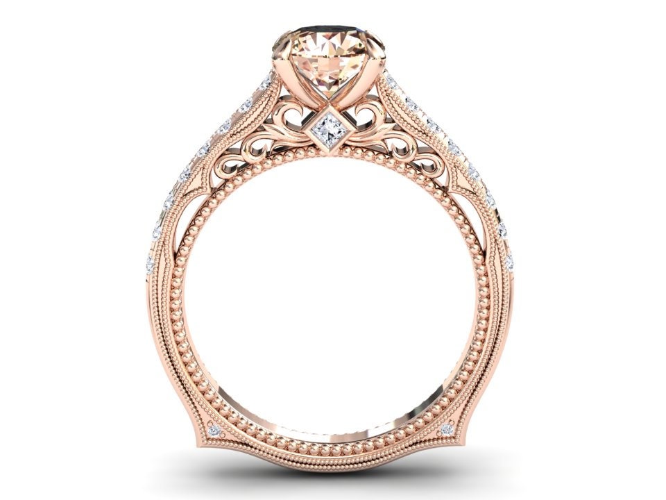 Frauen Pfirsich Saphir Verlobungsring, Champagner & Pave Set Vs Qualität Diamant Modern Ring, 14K Oder 18K Roségold Jubiläum Ring von WinterEngagement