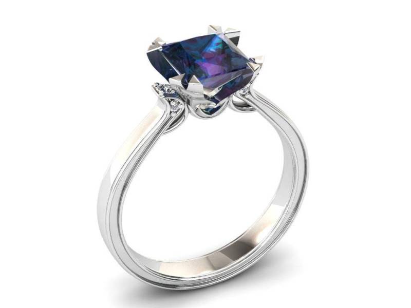 Alexandrit Verlobungsring 1, 35 Ct Prinzessinnenschliff Und Diamant Ring 14K Oder 18K Weißgold Passendes Ehering Verfügbar W27Alex von WinterFineJewelry