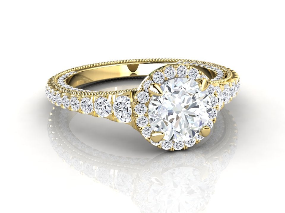 Damen Moissanite Halo Verlobungsring, Forever One 1 Karat Und Diamant 14K Oder 18K Gelbgold Jubiläumsring von WinterFineJewelry