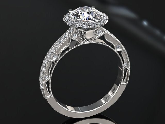 Lab Grown Diamant Ring, 1 Karat Diamond Center Und Natürlicher Akzent Stein Ring Ehering in 18K Weißgold, Stil W23 von WinterFineJewelry
