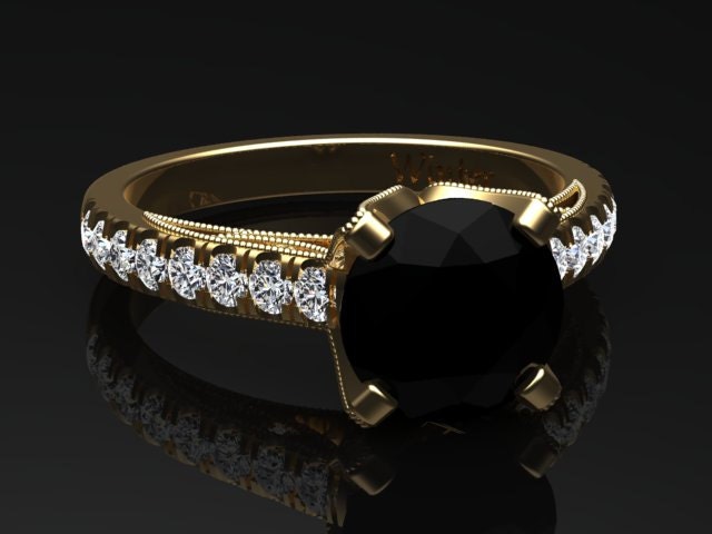 Schwarzer Diamant Verlobungsring Diamantring 14K Oder 18K Gelbgold Passendes Ehering Erhältlich W4Bkdy von WinterFineJewelry