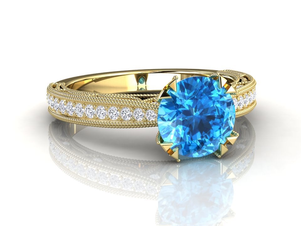 Schweizer Blautopas Verlobungsring, Frauen Jubiläumsring, Edelstein Geburtsstein Ring, 14K Oder 18K Massives Gelbgold Mit Natürlichen Diamanten von WinterFineJewelry