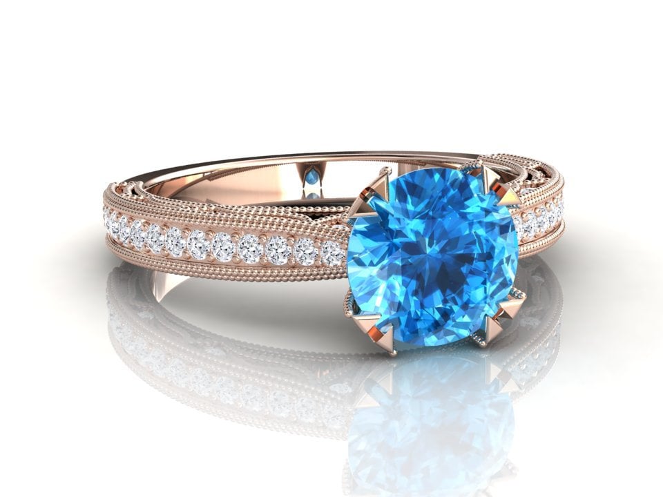 Schweizer Blautopas Verlobungsring, Frauen Jubiläumsring, Edelstein Geburtsstein Ring, 14K Oder 18K Massives Roségold Mit Natürlichen Diamanten von WinterFineJewelry