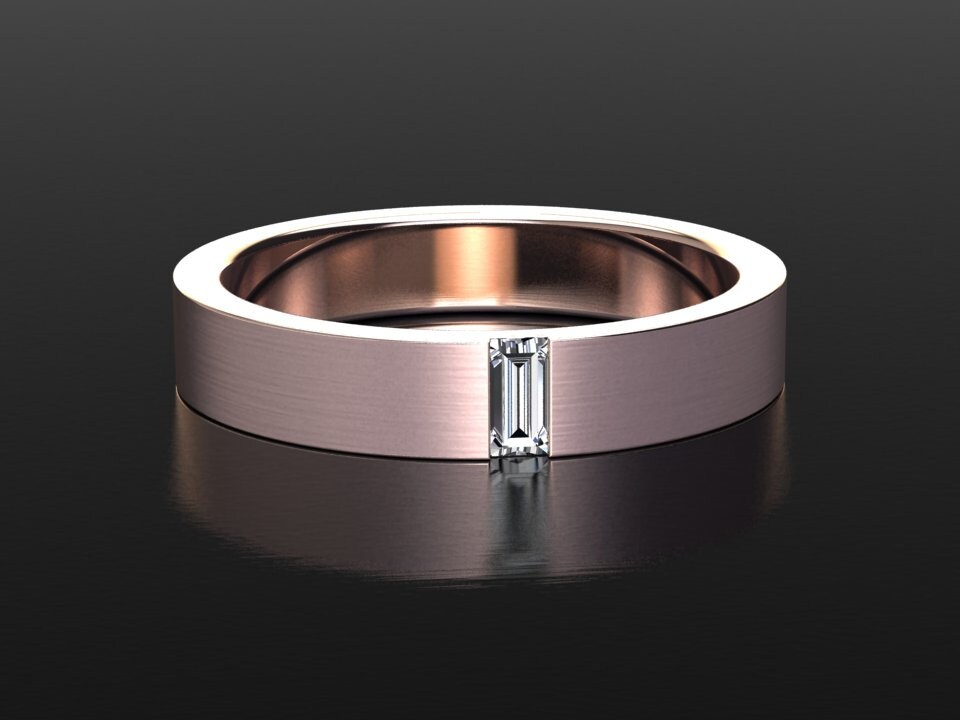 Gebürstetes Rosegold Hochzeitsband | Moissanit Unisex 4mm Dünner Herren Ehering Solides Roségold von WinterMoissanite