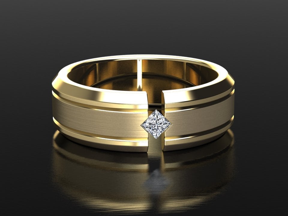 Gelbgold Herren Ehering | Princess Cut Hochzeitsband 7mm Band, Einzigartiges Massiver Herrenring von WinterMoissanite