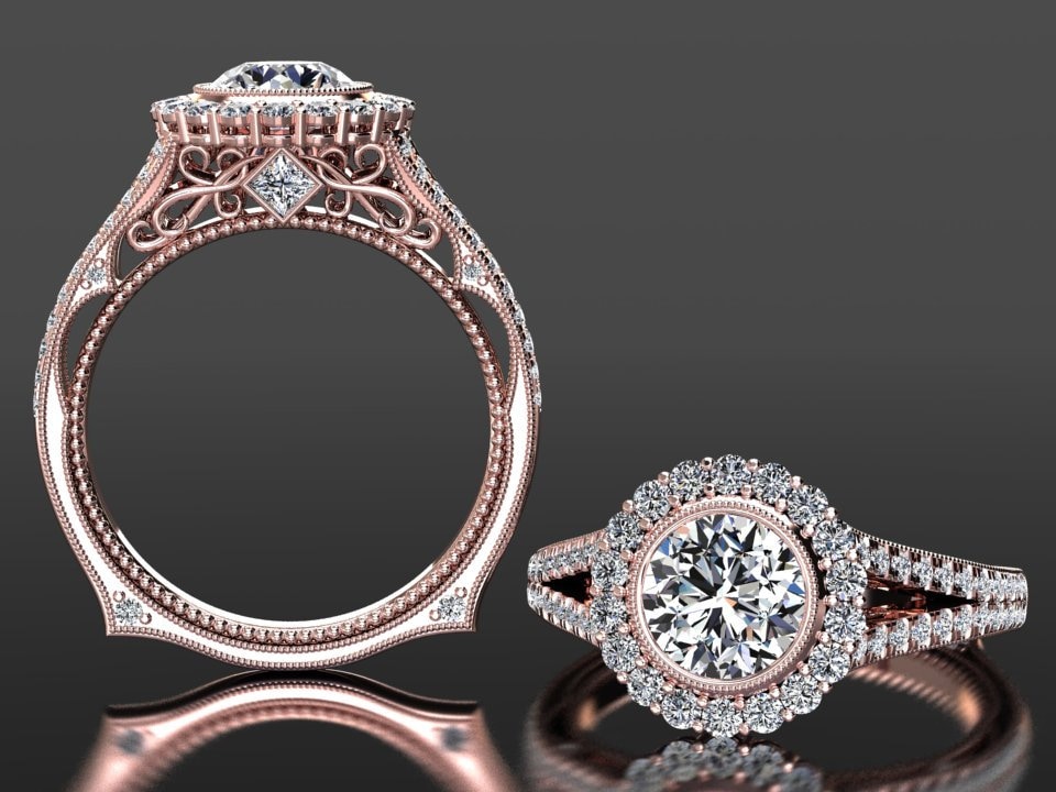 Halo Moissanit Verlobungsring | 1 Karat Ring Unikat Statement Ehering Art Deco Stapelring Roségold von WinterMoissanite