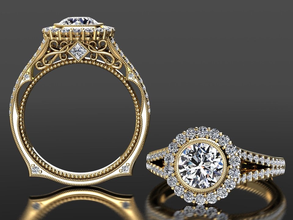 Halo Moissanite Verlobungsring | 1 Karat Ring Unikat Statement Ehering Art Deco Stapelring Gelbgold von WinterMoissanite