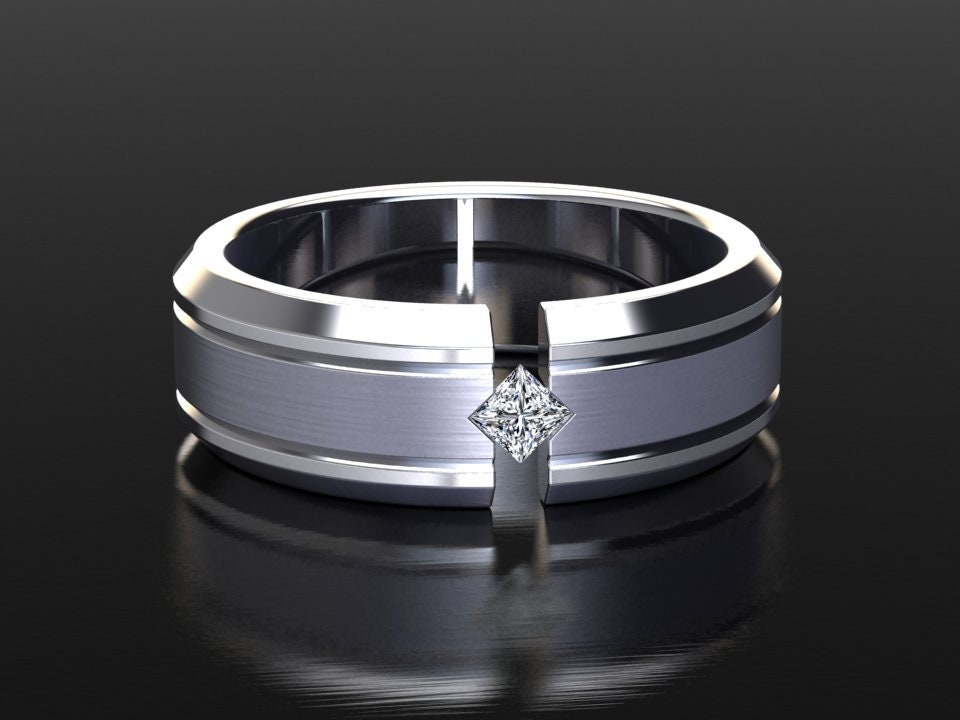 Herren Ehering | Princess Cut Hochzeitsband 7mm Band, Einzigartiges Massiver Weißgold Ring von WinterMoissanite