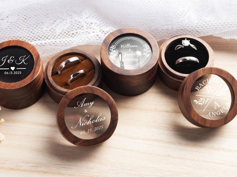 Personalized Wooden Wedding Ring Box With Clear Acrylic Cover, Engagement Proposal Holder, Ring Bearer Box, Bridal Gift For Her von WinterTeamPink