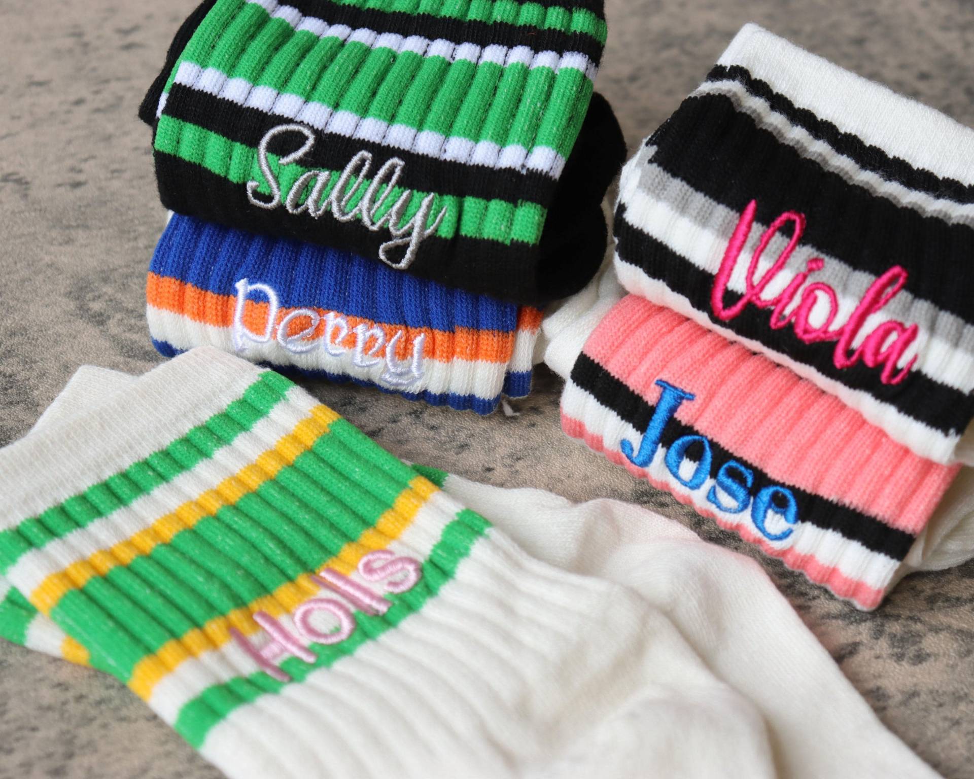 Women's Custom Name Socks Embroidered Striped Bachelor Party Made Gift For Her Team Personalized Gifts von WinterWaiting
