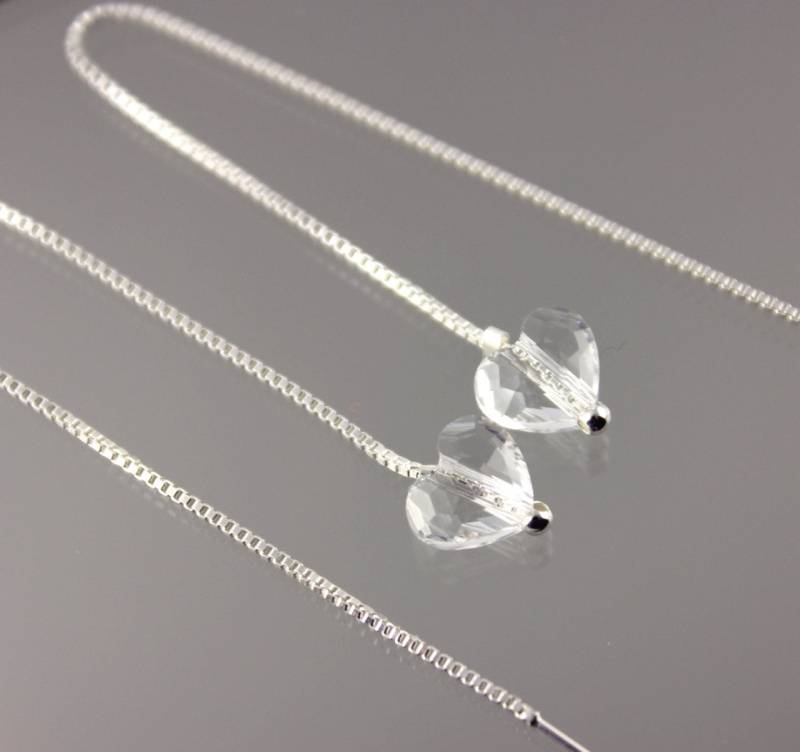 Clear Crystal Heart Threader Ohrringe - Funkelnde, Klare Swarovski Kristalle An Glatten Sterling Silber Ohrfäden Clear Crystal Heart Threader Ohrringe - Funkelnde, Klare Swarovski Kristalle An Glatten Sterling Silber Ohrfäden von WinterberryJewelry