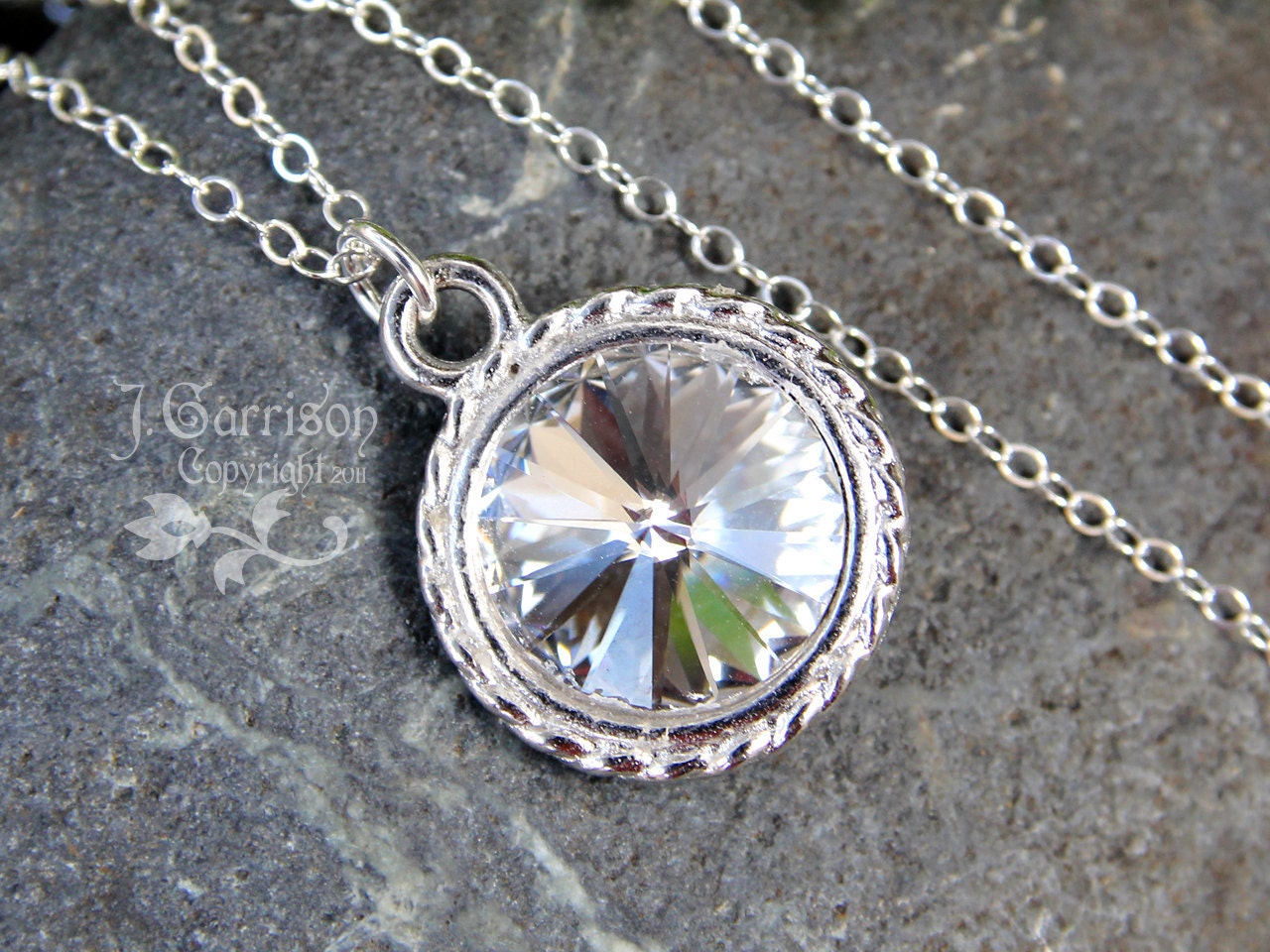 Crystal Clear & Silber Halskette - Heller, Funkelnder Klarer Rivoli, Sterling Kette von WinterberryJewelry