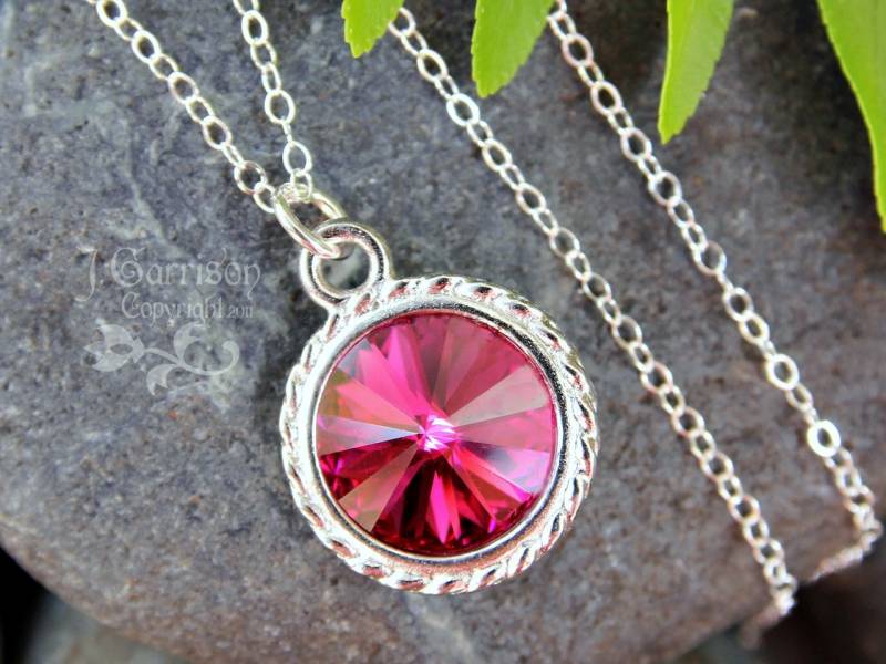 Fuchsia & Silber Halskette - Magenta, Pink Kristall Rivoli, Sterling Kette Schöner Funkelnder Rosa Runder Solitärstein Fuchsia & Silber Halskette - Magenta, Pink Kristall Rivoli, Sterling Kette Schöner Funkelnder Rosa Runder Solitärstein von WinterberryJewelry