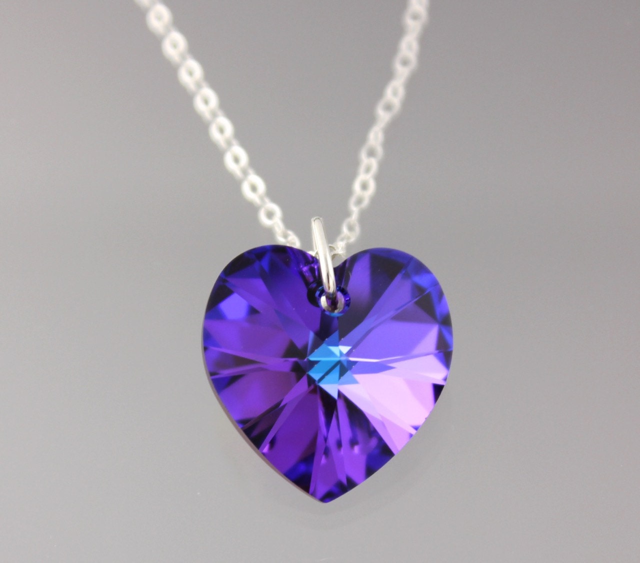 Heliotrope Herz Silberkette -Lila, Rosa & Blauer Swarovski Kristall Anhänger, Sterling Silber Kette - Auch in Gold von WinterberryJewelry