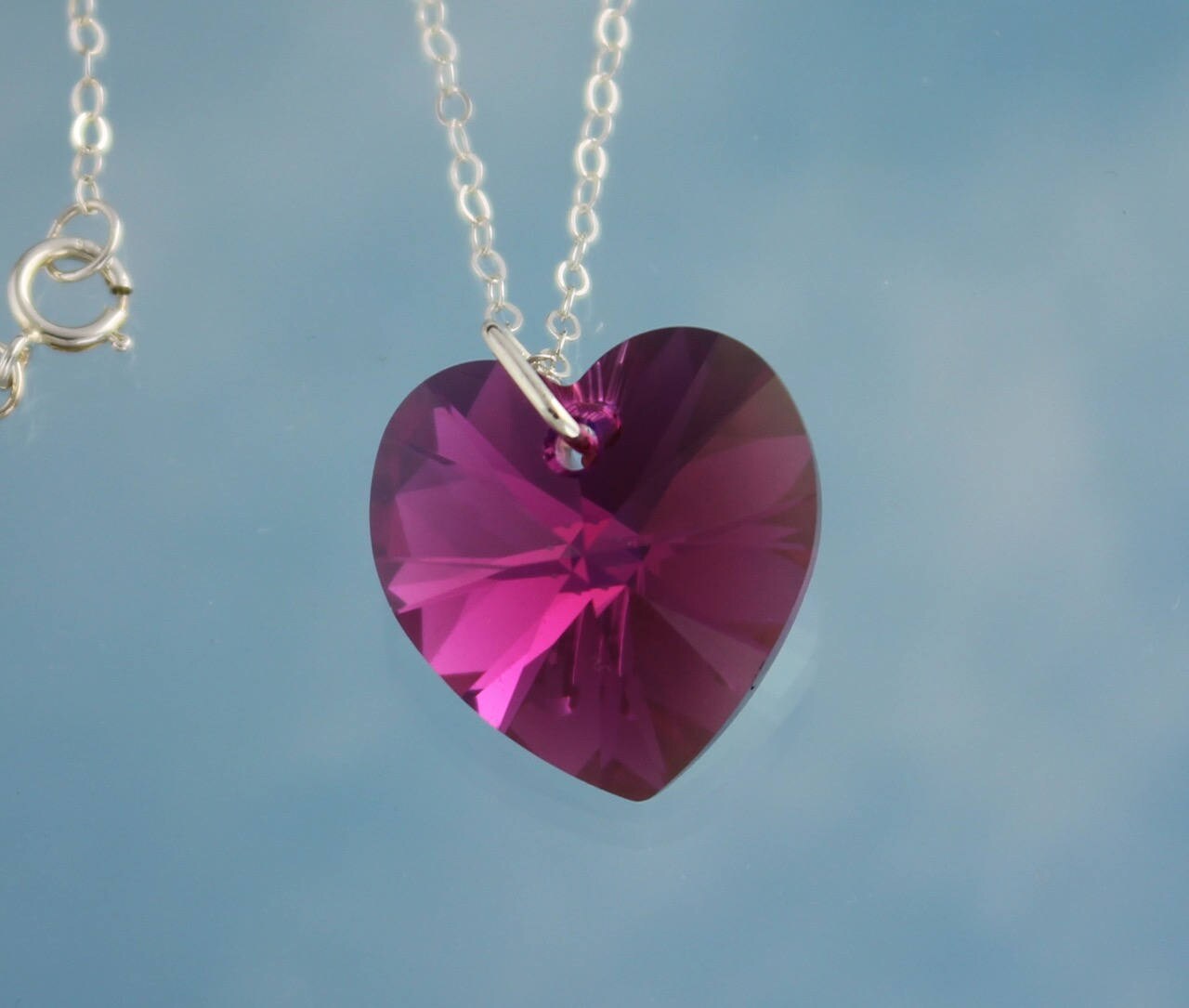 Hot Pink Herz Silberkette - Fuchsia Ab Swarovski Kristall Anhänger, Sterling Silber Kette Auch in 14K Gold Fill von WinterberryJewelry