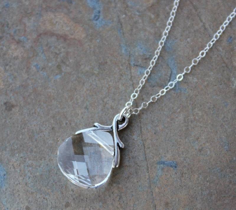 Klare Kristall Briolette Halskette - Swarovski Facettierter Auf Sterling Silber Kette Klare Kristall Briolette Halskette - Swarovski Facettierter Auf Sterling Silber Kette von WinterberryJewelry