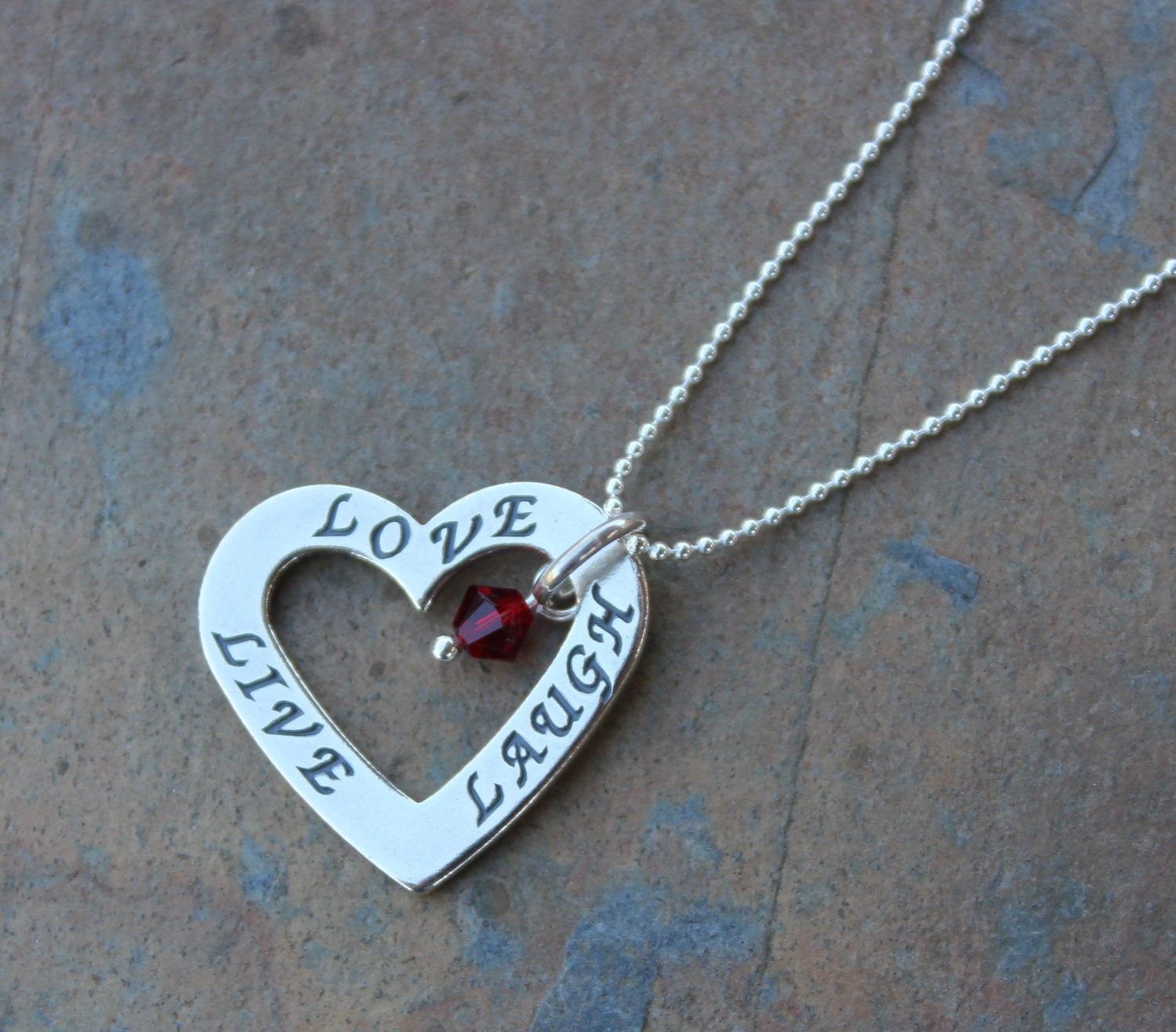 Live Laugh Liebe Herz Charm & Birthstone Kristall Sterling Silber Halskette - Individuelle Farben Glaube Hoffnung Auch Erhältlich von WinterberryJewelry