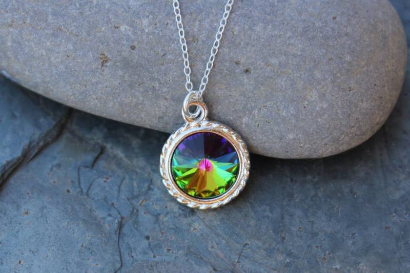 Nordlicht Kristall Rivoli & Sterling Silber Halskette - Farbwechsel Vitrail Medium Swarovski Kristall, Zarte Kette von WinterberryJewelry
